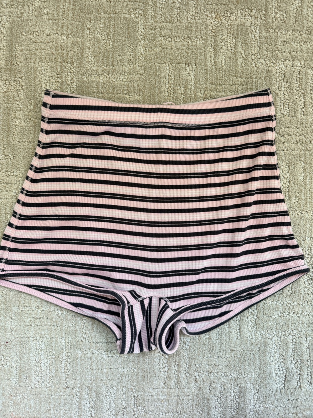 Free People Pink & Black Vertical Stripe Sleep Shorts